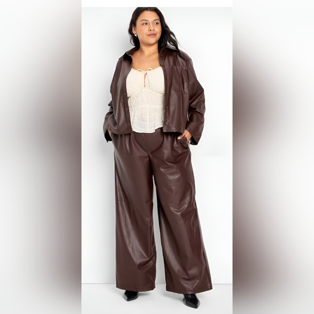 Women's Mid-Rise Wide Leg Faux Leather Pull-On Pants - Future Collective